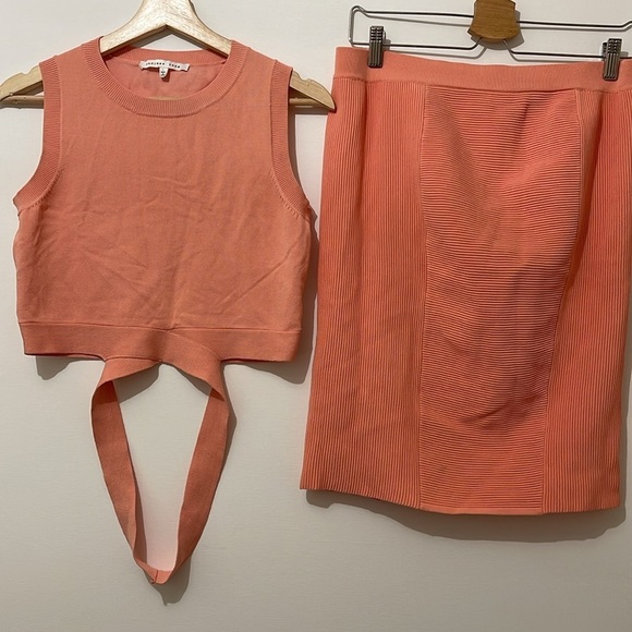 Endless Rose Coral Orange 2 Piece Cropped Top Fitted Pencil Skirt Size Large - Picture 5 of 12